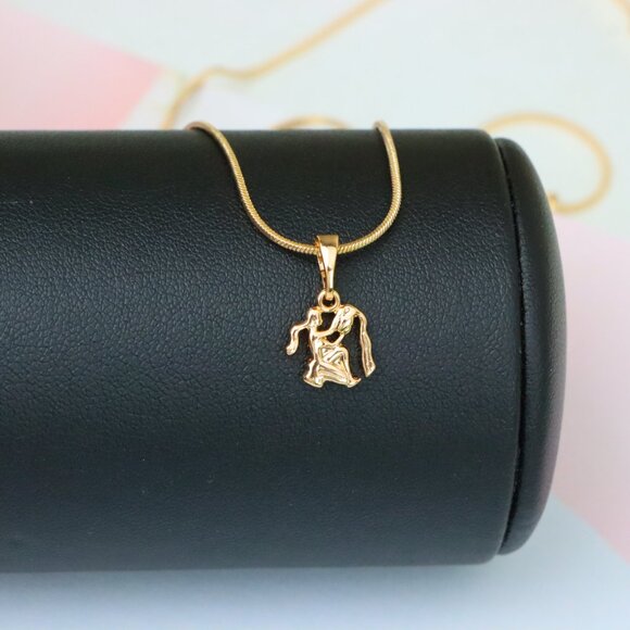 "Aquarius Zodiac Rose Gold Pendant Stylish Celestial Charm, XPPT1472 - Picture 6 of 13